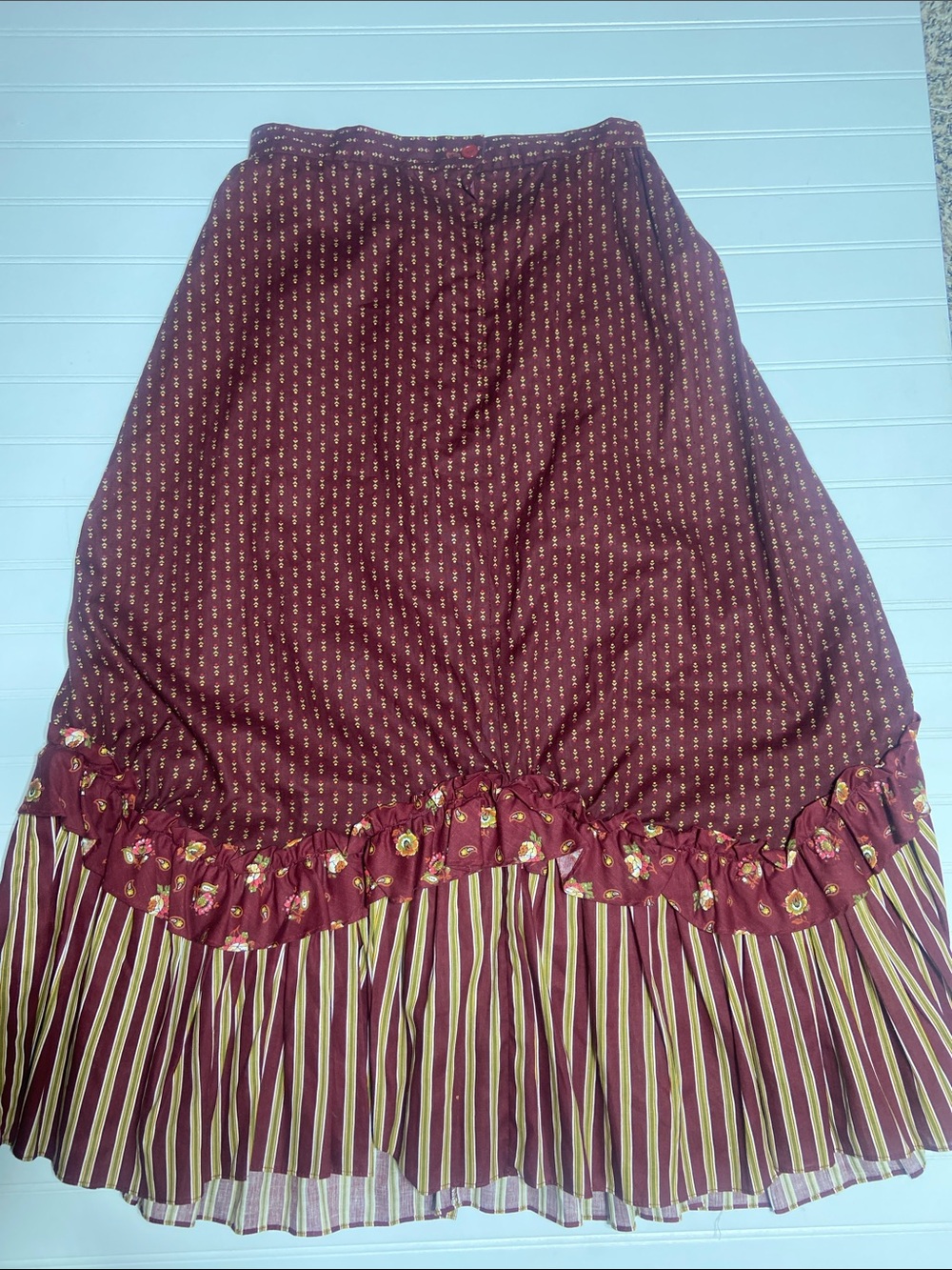 Britches n Things Vintage 70s Prairie Skirt Size 9 Burgundy Floral NWT Deadstock - Picture 6 of 12
